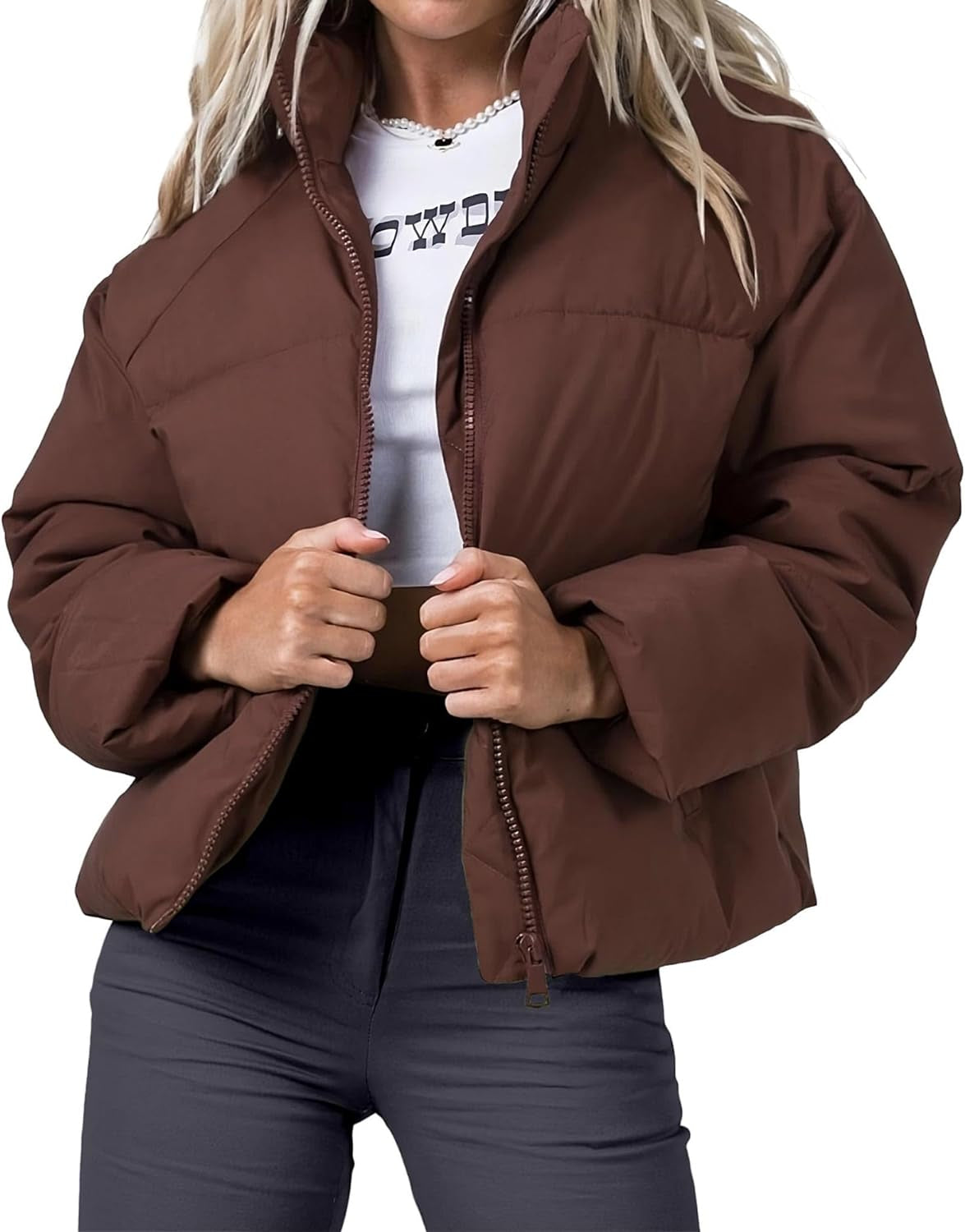 Women's Brown Puffer Jacket | Women's Puffer Jacket | Auxxano305